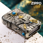 فندک بنزینی Custom Zippo (طرح عقاب 540 درجه با نگین فیروزه ای)